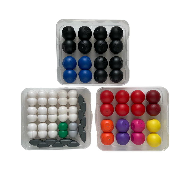 Colorful magnetic molecular models set in trays, ideal chemistry models for schools or as the perfect gift.